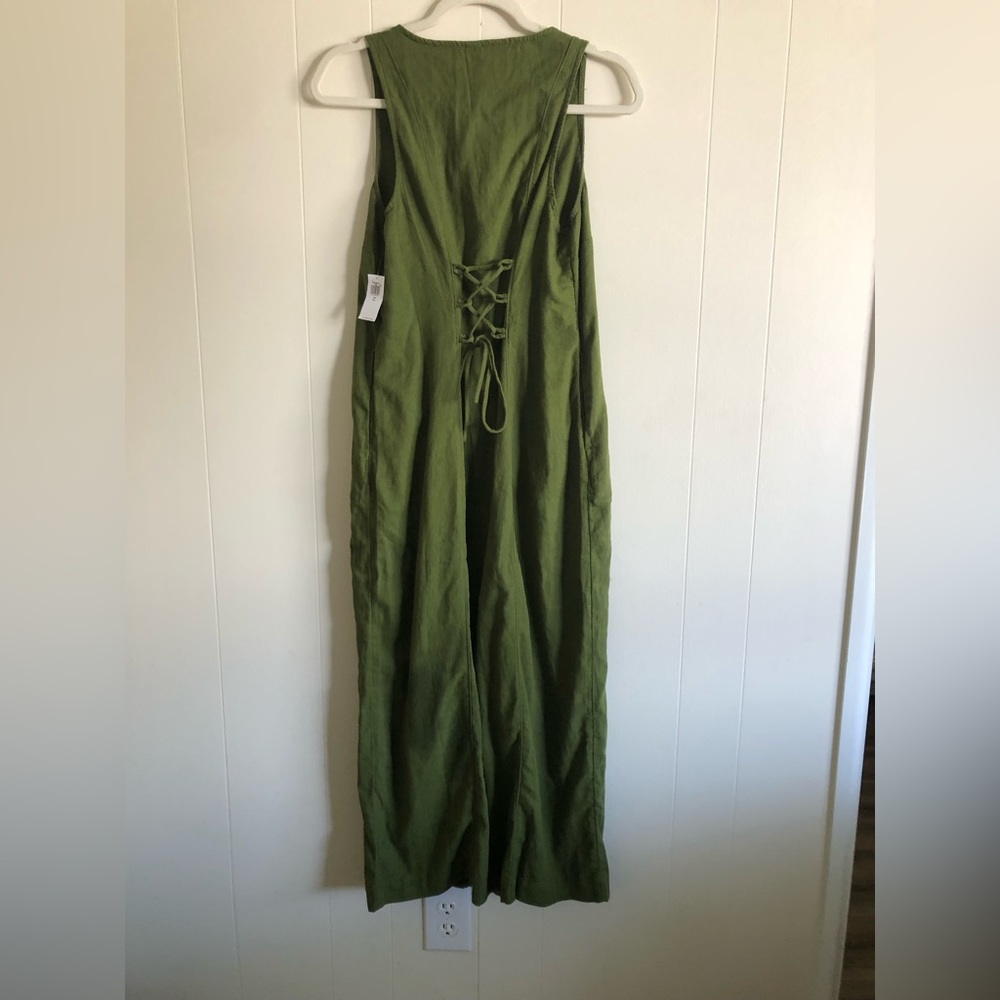 NWT Old Navy Sleeveless Button-Front Linen-Blend Maxi Shift Dress green xs tall